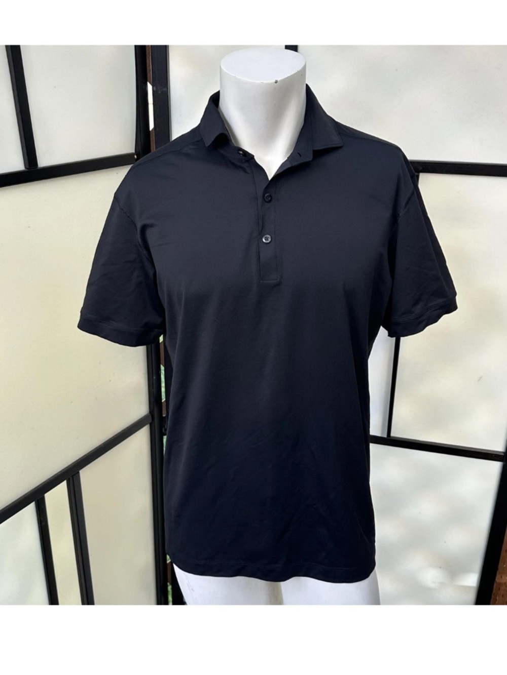 Lululemon Polo Shirt Mens Large Black Athletic Golf Tech Stretch Short Sleeve
